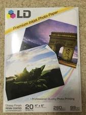 LD Premium Inkjet Photo Paper Glossy Finish 4" x 6" 20 Sheets 