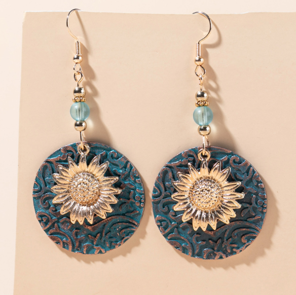Sunflower Earrings For Women Bohemian Handmade Sunflower Drop Dangle