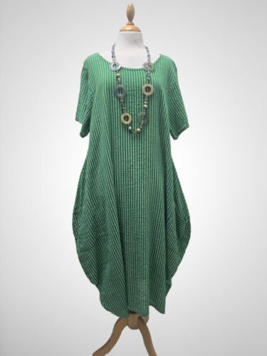 Italian lagenlook parachute maxi dress quirky emerald green 14-18 cotton