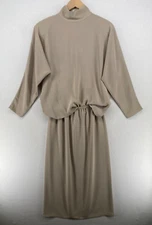 Vintage MERLE CHICAGO Outfit Separates Skirt 10 Top S Crepe Gray Beige USA