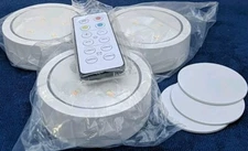 3-Pack Battery-Powered White Puck Lights, Remote, Double-Stick Pads