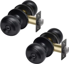 2 Pack Privacy Door Knob for Interior Bed/Bath, Keyless Locking, Matte Black