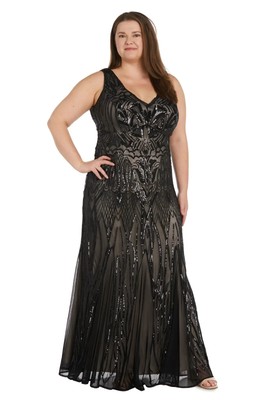 Plus Size Godet Embellished Evening Gown