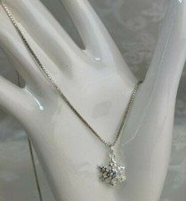 Vintage 925 Silver Snowflake Pendant Necklace Blue Stones THAR SU