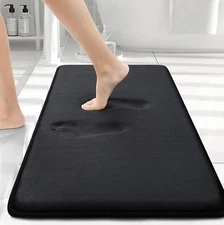 Extra Soft Memory Foam Bath Mat 24"x16" Non-Slip Black Rug for Bathroom