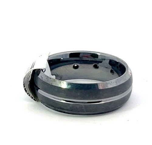 Triton 8mm Tungsten 3 Diamond Satin Grooved Center Polish Beveled Edge Band Ring - Picture 3 of 8