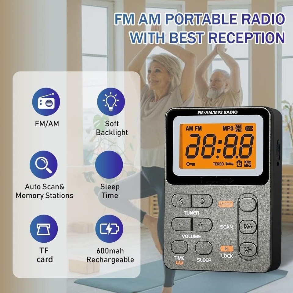 Portable Radio AM FM Rechargeable Pocket Radio W/ Best Reception ...