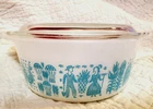 Vintage Round Pyrex Casserole Dish/ Lid Amish Butterprint #472 Turquoise 1.5 Pt
