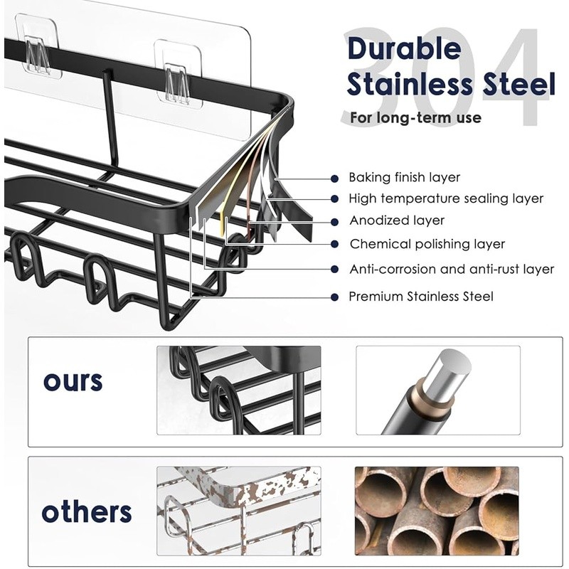 Large Capacity Shower Caddy 7 Shelves Wall Mounted Bathroom Organizer Set New