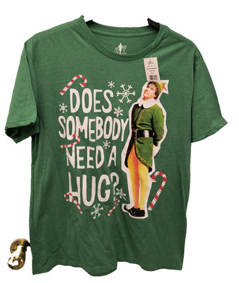 Buddy The Elf ''Does Somebody Need A Hug'' Green Christmas T-shirt Men's Large-NEW