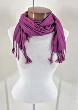 Demarco Valencia Purple Fringe Rectangle Multi Use Scarf 68"L x 10"W