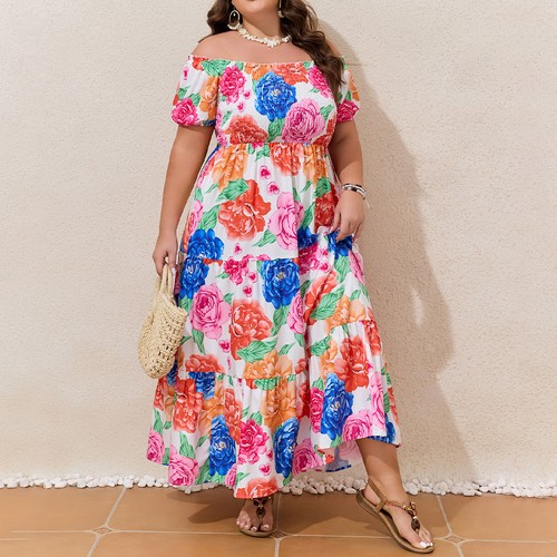 Plus Size Curvy Women Floral Dress Summer Holiday Beach Party Swing Sundress - Picture 17 of 117