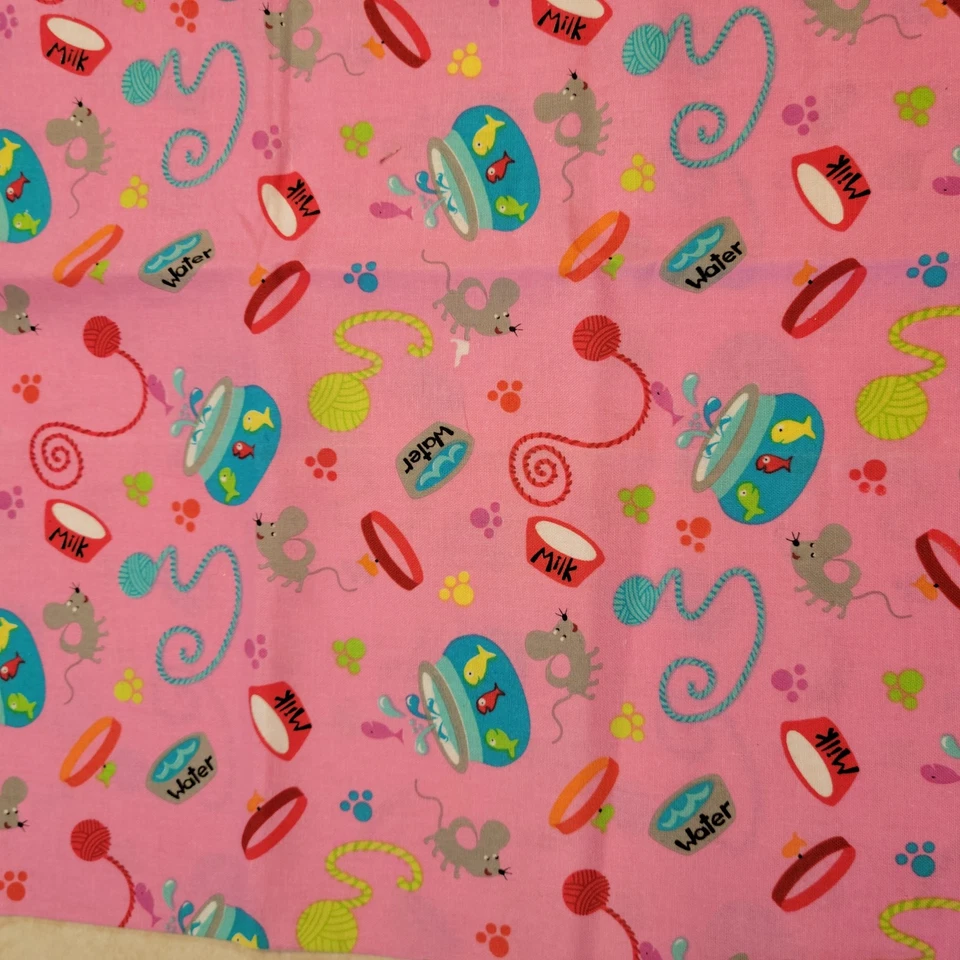 Cotton Fabric 6 Pc Cat Print Lot 12x44 To 19x28 Quilting Sewing Crafts Material - Image 4 of 4