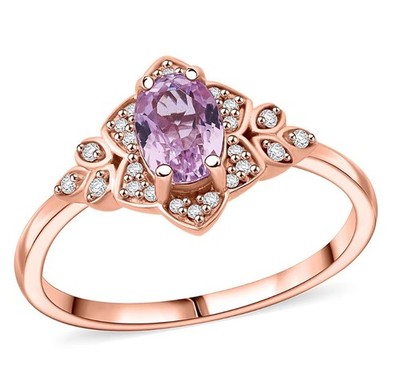 Martha Rocha Kunzite & White Zircon 1.20ctw Sz9 Ring 18K Vermeil RG On Silver 