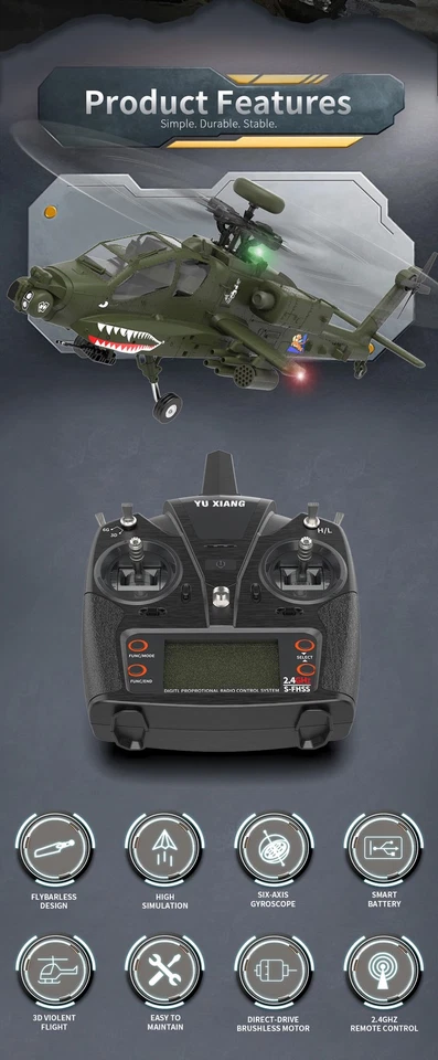 YXZNRC F11 AH-64D Apache RC Helicopter 1:32 2.4G 6CH 3D RC Aircraft BNF/RTF - Image 4 of 4