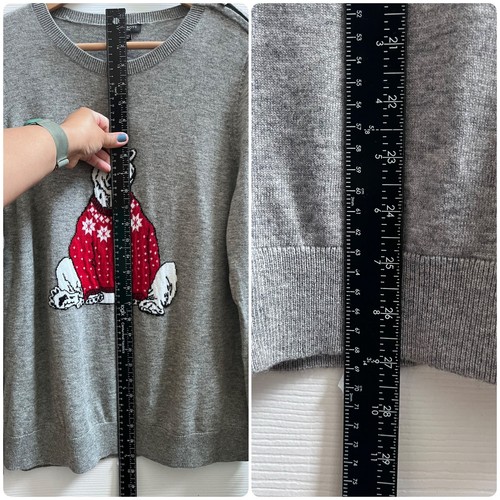 Talbots New Gray Lambswool Blend Polar Bear Pullover Sweater Petite Size XL - Picture 8 of 11
