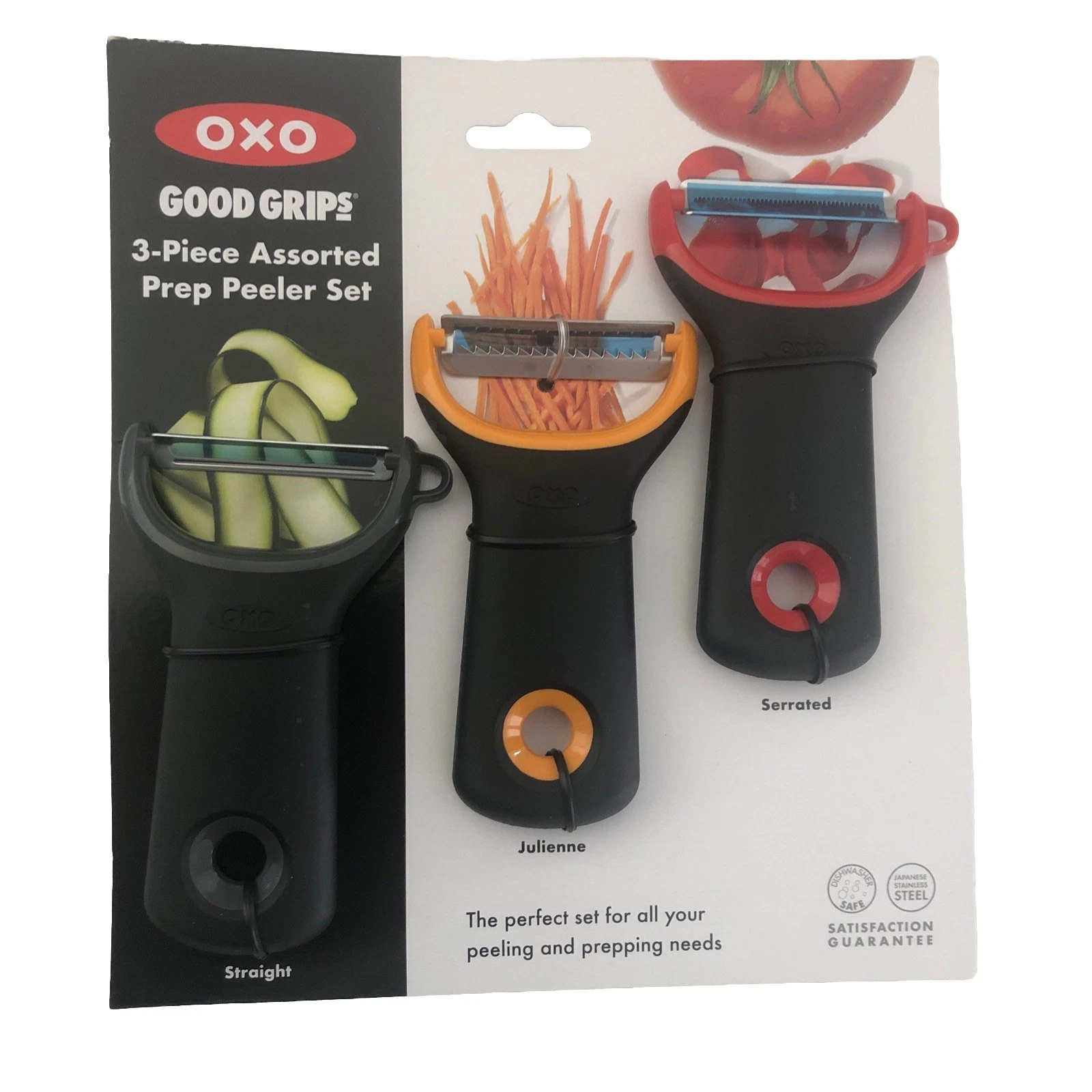 New OXO Good Grips SoftWorks 3 Peeler Set Straight and Serrated Peeler Black Red