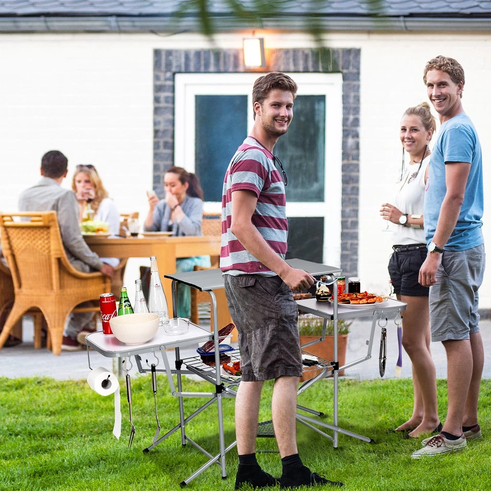 Mesa Plegable de Picnic Actividades al Aire Libre Portátil Camping Barbacoa Mesa Marco Resistente Foto 4 de 4
