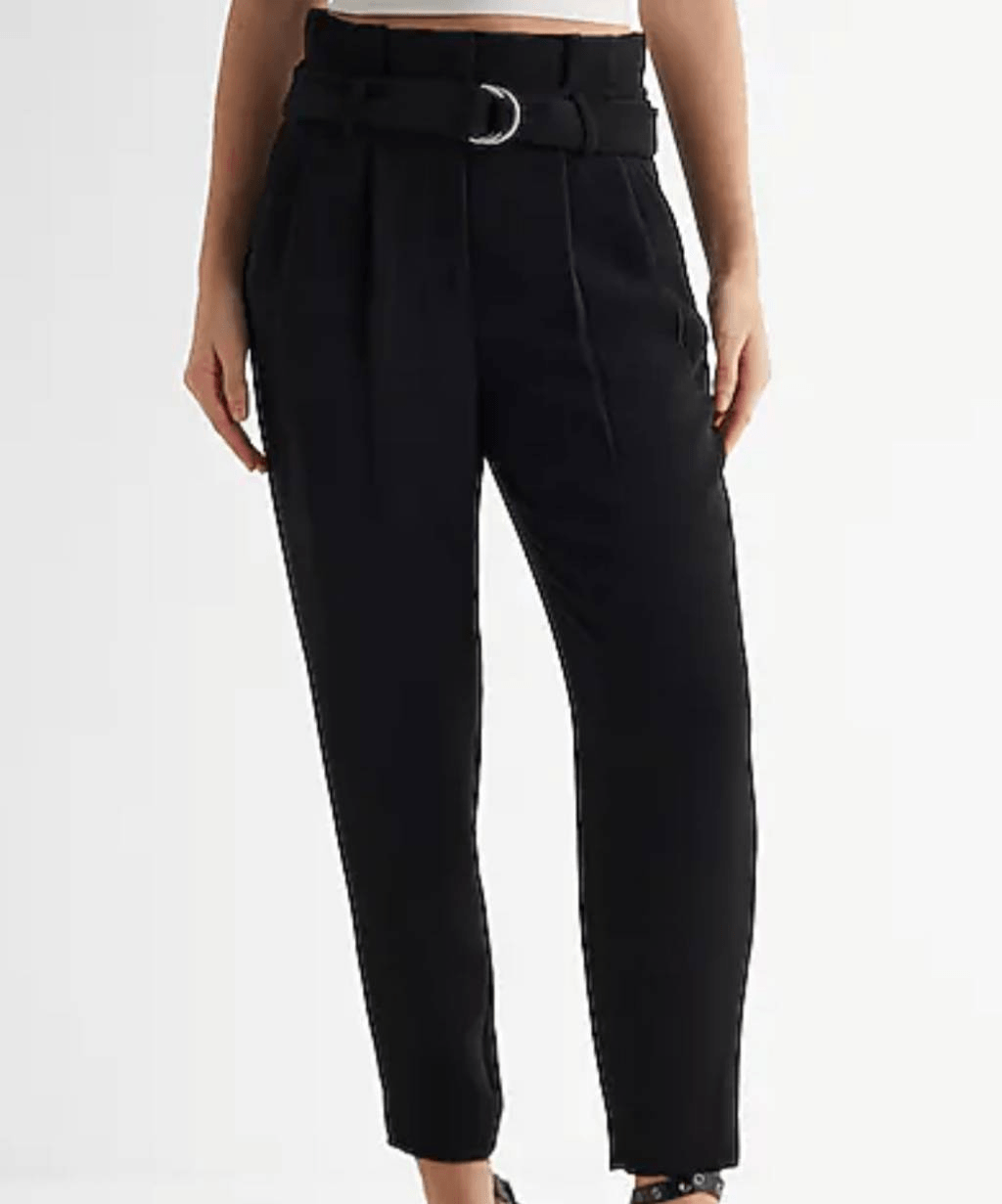 NWT Express Pants Women's 8 Black Stylist High Rise Belted Paperbag Ankle