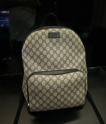 Gucci GG Supreme GG Pattern Backpack Beige/Ebony Zip Top Handle Inner Pockets