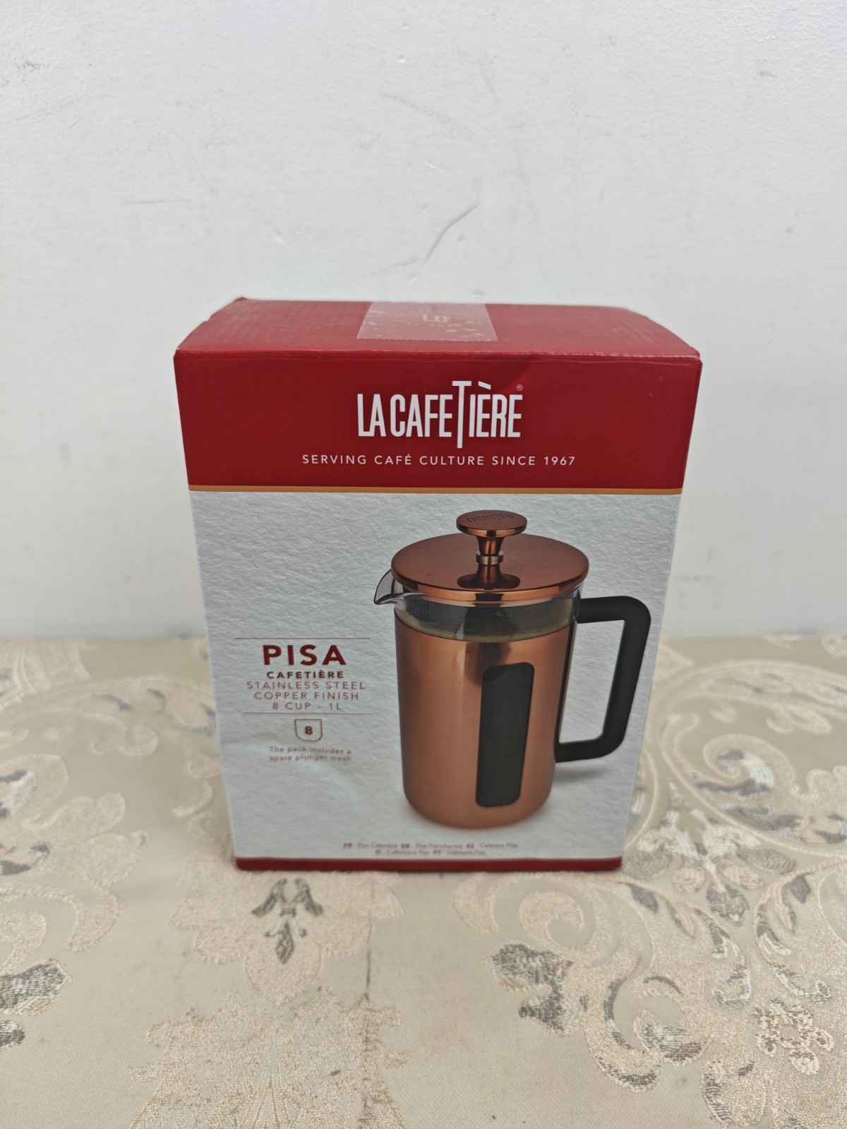 La Cafetière Pisa Stainless Steel Cafetière, Eight Cup, Copper, Gift Boxed