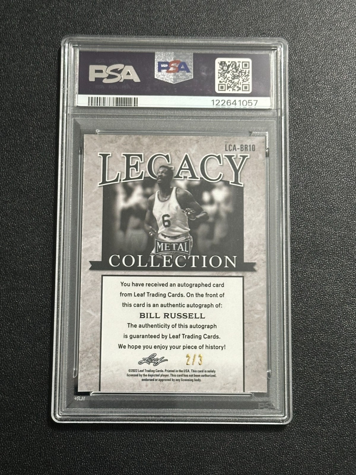 BILL RUSSELL 2022 LEAF LEGACY ON CARD AUTO PSA 10 RED PRISMATIC 2/3 PSA 10 SP view 2