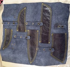 Blue Suede Leather Chef Roll Lg 5 Knife storage  travel Holder 16 X 15 Inch