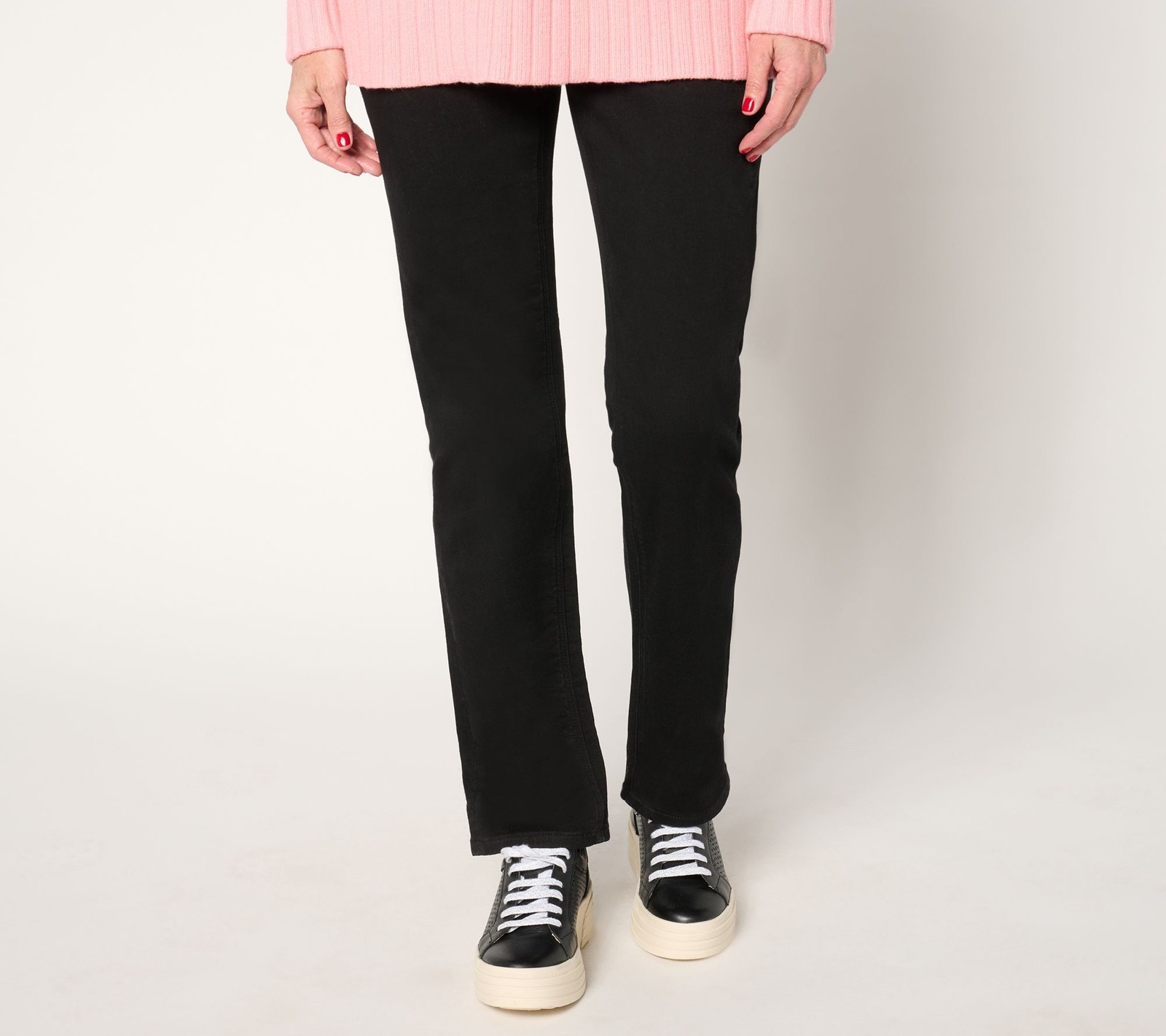 Maya J Women's Pants Sz M Tall Denim & Co. Comfy Knit Straight Leg Black A670290