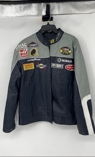 Vintage Wilsons Leather Mens Gray Black Hendrick #48 Lowe's Nascar Jacket Size L
