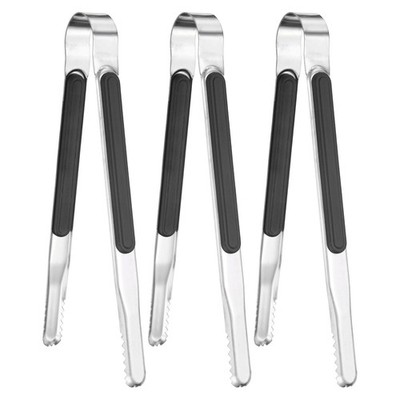3-Pack Grill Tongs, 8.8'' Stainless Steel Locking Tongs [Black]