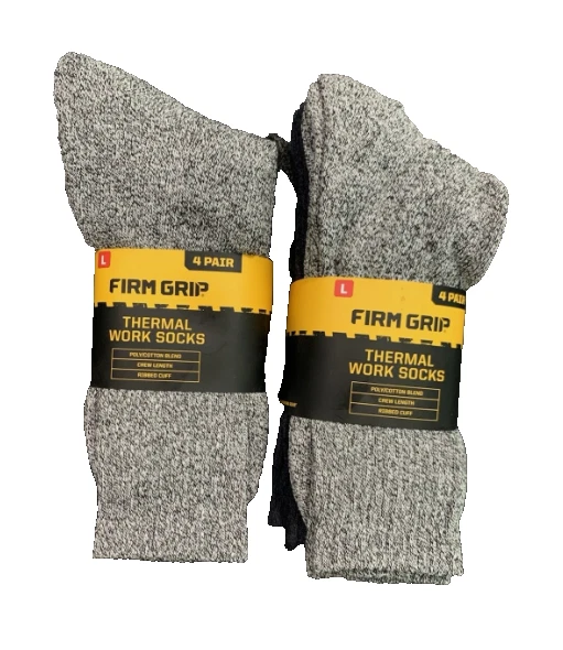 Men's Firm Grip Large Thermal Poly/Cotton Work Socks Construction 8-pk. New.
