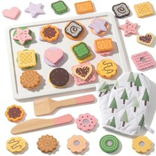 Slice and Bake Wooden Cookie Play Food Set for Kids, Kitchen Toys Food Access...