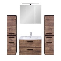 BadmöBel Set Beleuchtung Eiche Hochschrank Spiegelschrank Waschtisch Waschbecken