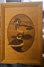 Vtg Hudson River Inlay Wood Marquetry Art Wood Duck Jeff Nelson Framed Mint 10"