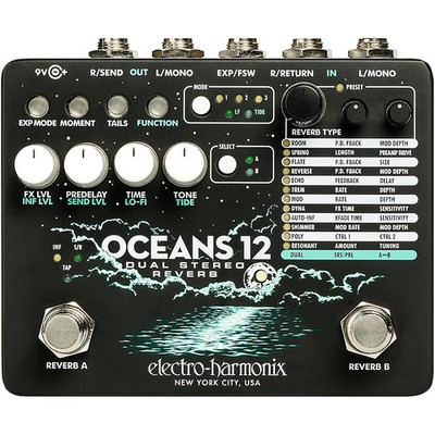 ElectroHarmonix Oceans 12 DualStereo Reverb Effects Pedal Black