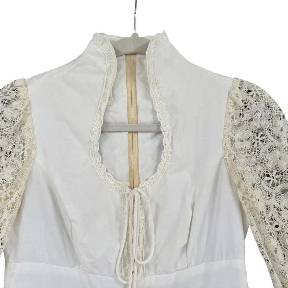 Vintage 70s Gunne Sax? Dress S Ivory Fairycore Lace Crochet Long Prairie Peasant - Image 3 of 4