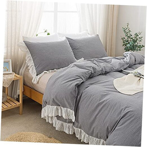 Softta Vintage 3Pcs Duvet Cover Twin Size Bedding Set White Lace Ruffle 100%
