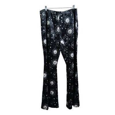 Whimsey Goth Celestial Pants 3X Crushed Velvet Elastic Waist Flare Astrological 