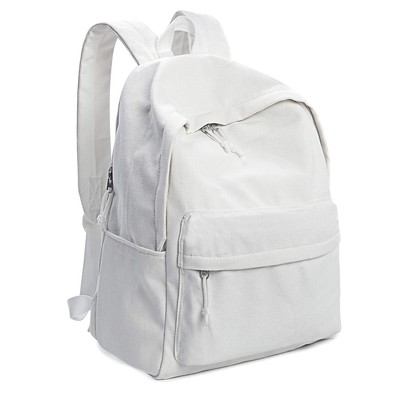 Unisex DIY Canvas Backpack Daypack Satchel Backpack (White, With Side Pocket)