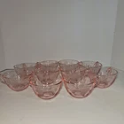 Vintage Pink Depression Glass Teacups Set of 10 Etched Floral Cups  Glassware