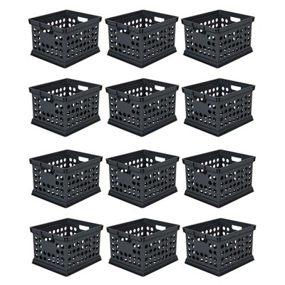 Sterilite Stackable Plastic Storage Open Crate Bin Organizer Box, Black, 12 Pack