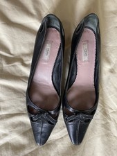 Prada Women Black Bow Kitten Leather Heels Size 37