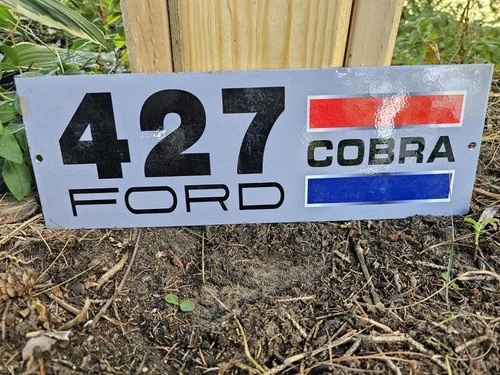 VINTAGE FORD COBRA 427 MOTOR CO. DEALERSHIP PORCELAIN SIGN 15" X 5"