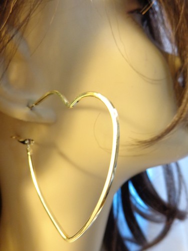 PENDIENTES ARO CORAZÓN ABIERTO TONO ORO O PLATA AROS CORAZÓN FINO SIMPLE 2,25 PULGADAS - Imagen 6 de 6