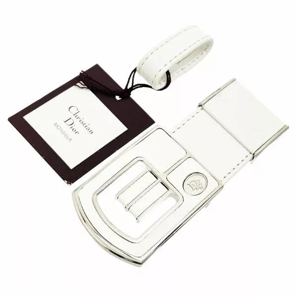 ■Authentique boucle de ceinture Christian Dior boucle cuir blanc argent