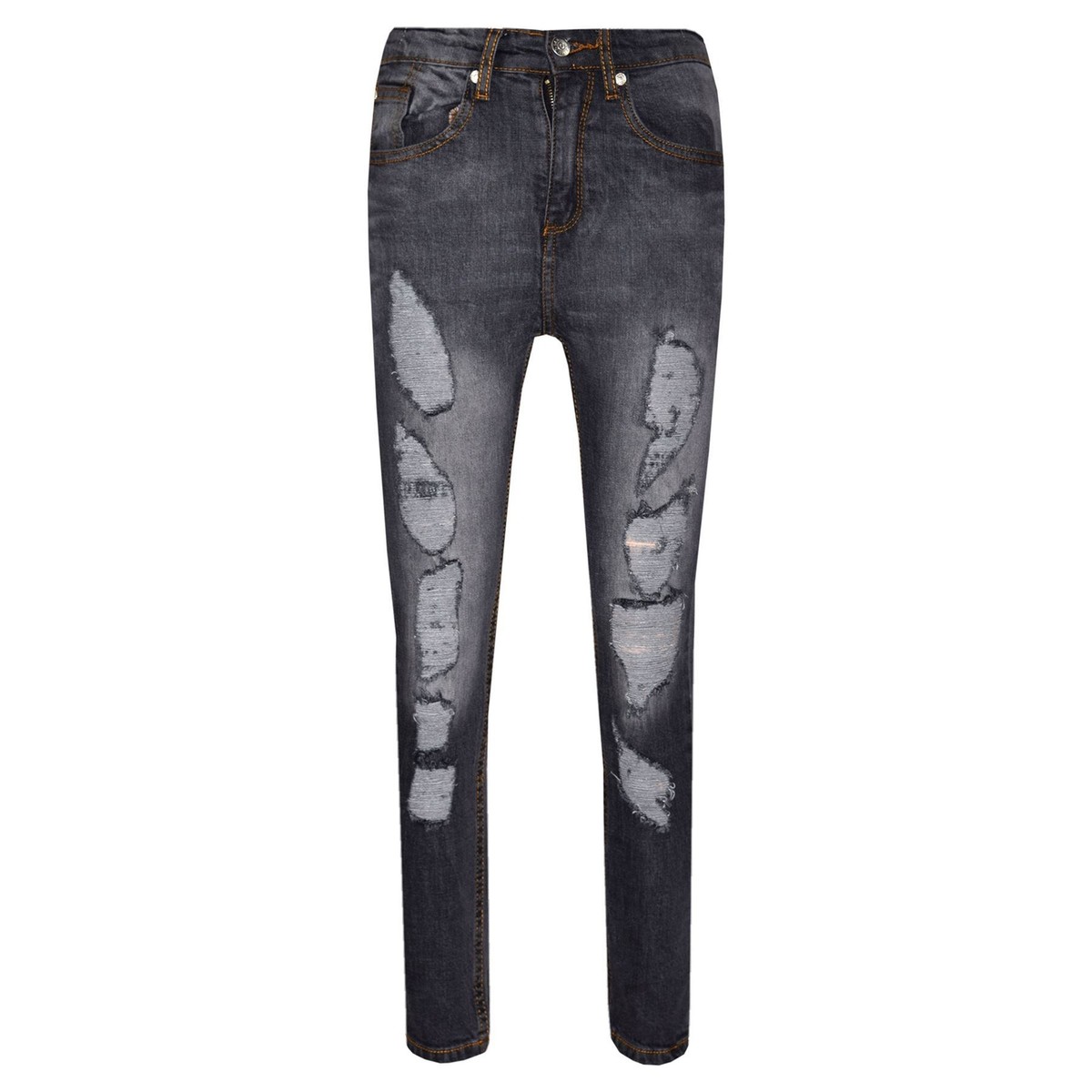 Kids Boys Skinny Jeans Ripped Denim Black Stretchy Slim Fit Pants