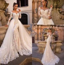 Champagne Lace Mermaid Wedding Dresses With Detachable Skirt Bridal Gowns