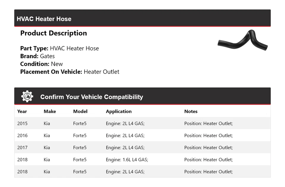 For 2015-2018 Kia Forte5 HVAC Heater Hose Heater Outlet Gates 2016 2017 - Image 2 of 3