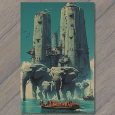 Art Print Floating Towers Futuristic City Elephants Boats Sci-Fi Fantasy