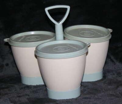 Vintage Tupperware Condiment Dip Sauce Caddy Aqua Blue 757